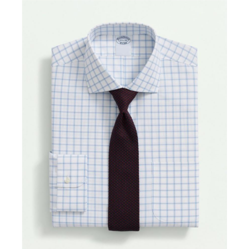 Brooksbrothers Stretch Supima Cotton Non-Iron Royal Oxford English Spread Collar, Windowpane Dress Shirt