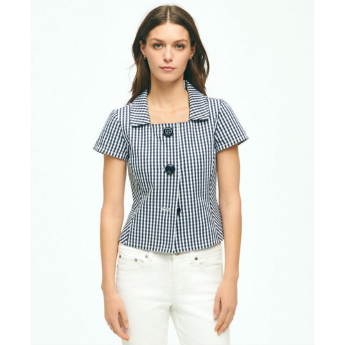 Brooksbrothers Short Sleeve Gingham Jacket In Bi-Stretch Cotton
