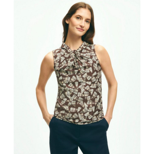 Brooksbrothers Shell Print Tie-Neck Top