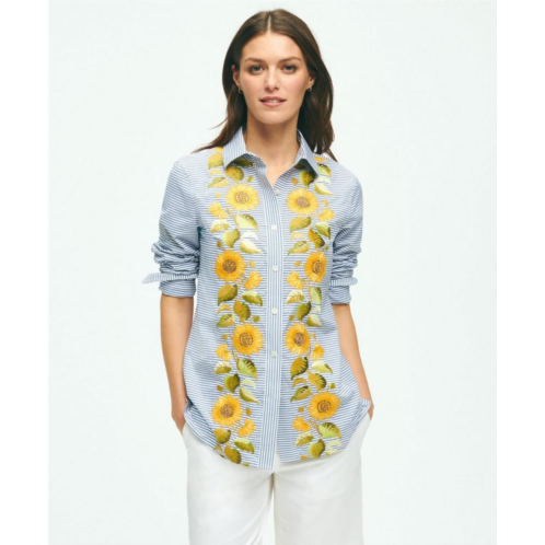 Brooksbrothers Sunflower Embroidered Striped Shirt In Cotton
