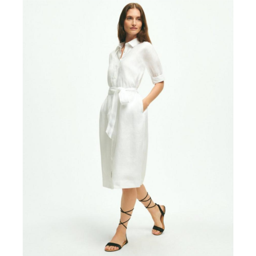Brooksbrothers Puff Sleeve Belted Shirt Dress In Linen