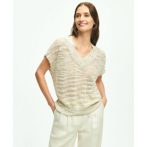 Brooksbrothers Relaxed V-Neck Short-Sleeve Sweater In Linen Lurex