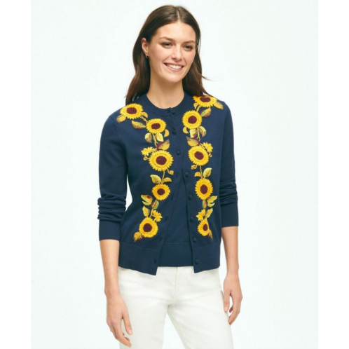 Brooksbrothers Sunflower Embroidered Cardigan In Supima Cotton