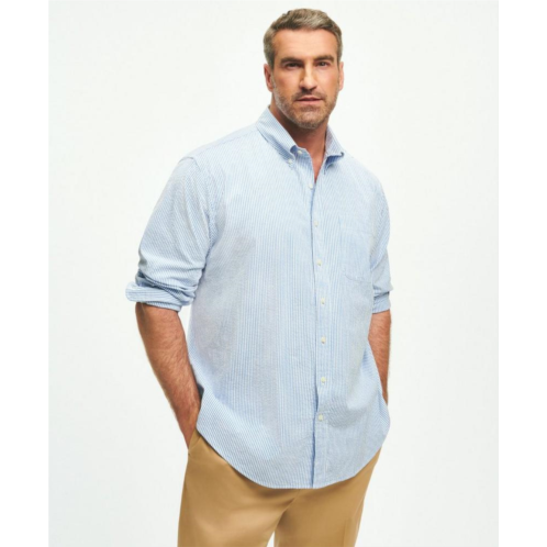 Brooksbrothers Big & Tall Washed Cotton Seersucker Button-Down Collar Striped, Sport Shirt