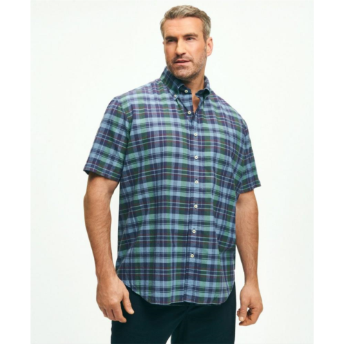 Brooksbrothers Big & Tall Washed Cotton Madras Short Sleeve Button-Down Collar Sport Shirt