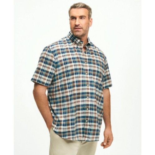 Brooksbrothers Big & Tall Washed Cotton Madras Short Sleeve Button-Down Collar Sport Shirt