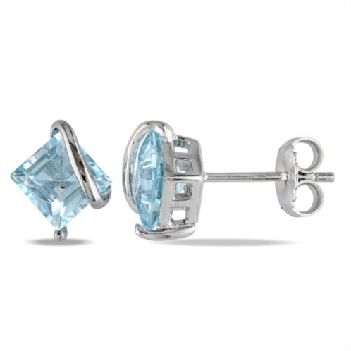 Amour Blue Topaz Stud Earrings In Sterling Silver