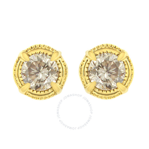 Haus Of Brilliance 14K Yellow Gold Plated .925 Sterling Silver 1/4 cttw Diamond Modern 4-Prong Solitaire Milgrain Stud Earrings (K-L Color, I2-I3 Clarity)