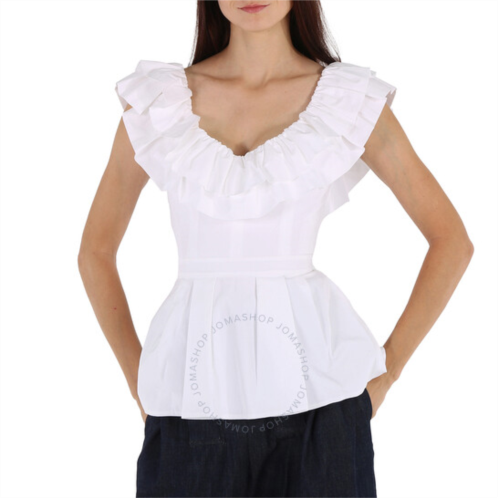 Alexander Mcqueen Ladies White Ruffle Peplum Blouse, Brand Size 36 (US Size 2)