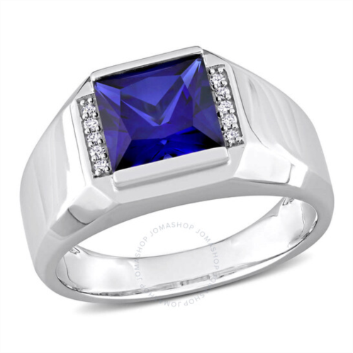 Amour 3 CT TGW Created Sapphire and Diamond Accent Mens Ring In 10K White Gold