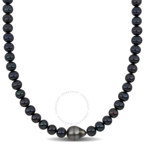 Amour Mens 8.5-9mm Cultured Freshwater Black Pearl 11.5-12mm Tahitian Baroque Black Pearl Necklace Sterling Silver Clasp - 20 In.
