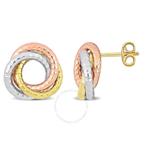 Amour Open Love Knot Stud Earrings In 10K Gold 3-Tone Yellow, Rose and White