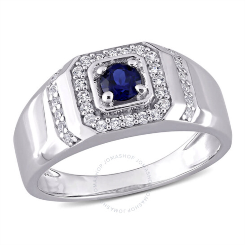Amour 5/8 CT TGW Created Blue Sapphire and Created White Sapphire Mens Ring In Sterling Silver