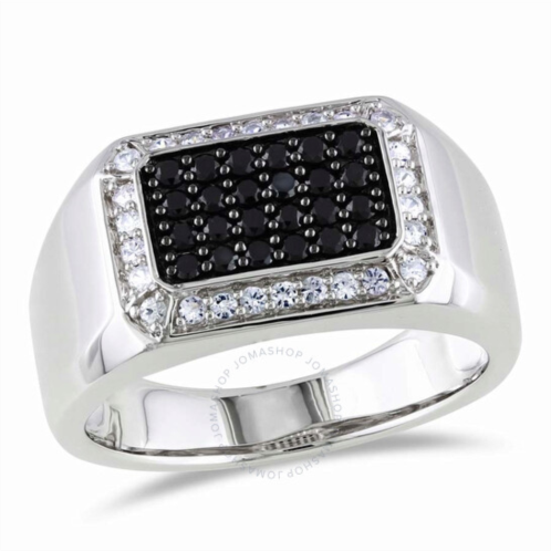 Amour Mens Halo Black Spinel and White Sapphire Square Ring In Sterling Silver