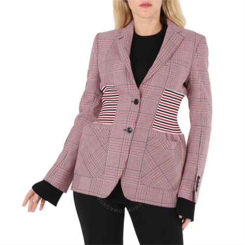 Burberry Ainslee Bright Red Knit Panel Houndstooth Check Wool Jacket, Brand Size 4 (US Size 2)