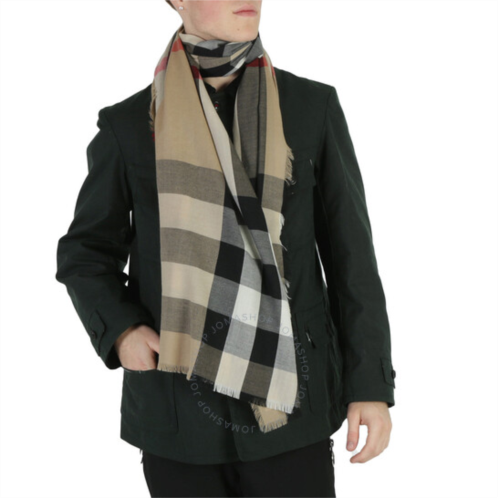 Burberry Archive Beige Check Cashmere Fringed Scarf