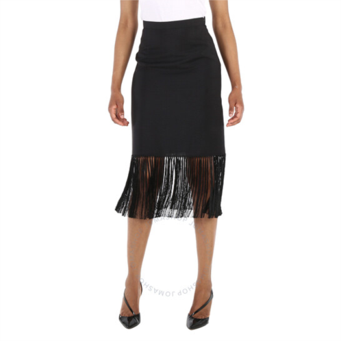Burberry Black Mohair Wool A-line Fringed Skirt, Brand Size 12 (Brand Size 10)