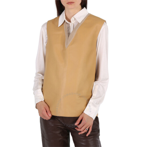 Burberry Bonded Soft Fawn Lambskin And Wool Oversized Vest, Brand Size 8 (US Size 6)