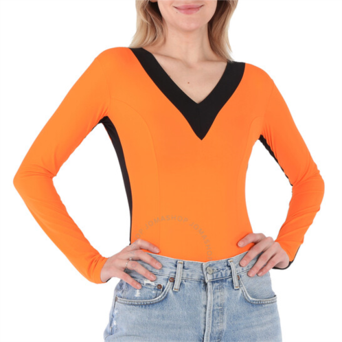 Burberry Bright Orange V-neck Bodysuit, Size Medium