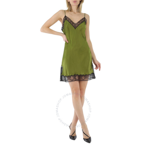 Burberry Cedar Green Silk-satin Lace-trimmed Mini Dress, Brand Size 8 (US Size 6)