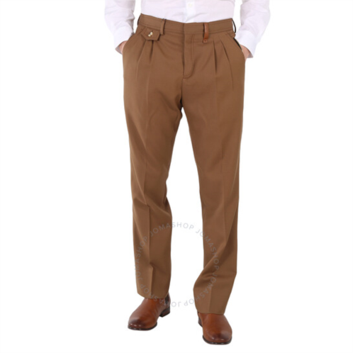 Burberry Dark Walnut Wool Twill Zip Detail Pleated Trousers, Brand Size 50 (Waist Size 34.3)