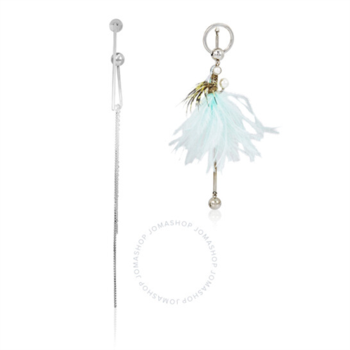 Burberry Ladies Asymmetrical Ostrich Feather and Chain Drop Earrings