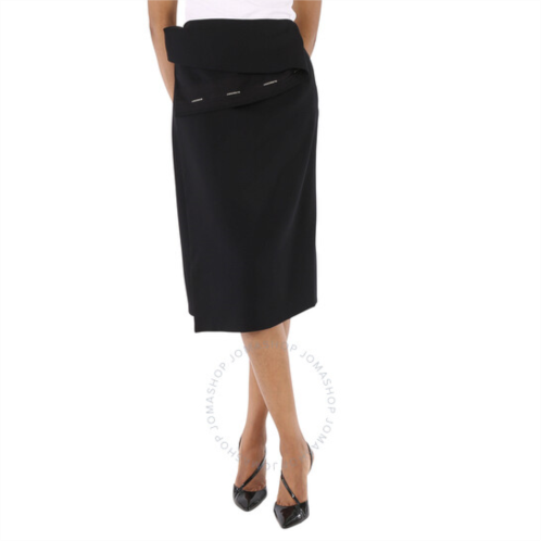 Burberry Ladies Black Asymmetrical Wrap Midi Skirt, Brand Size 6 (US Size 4)