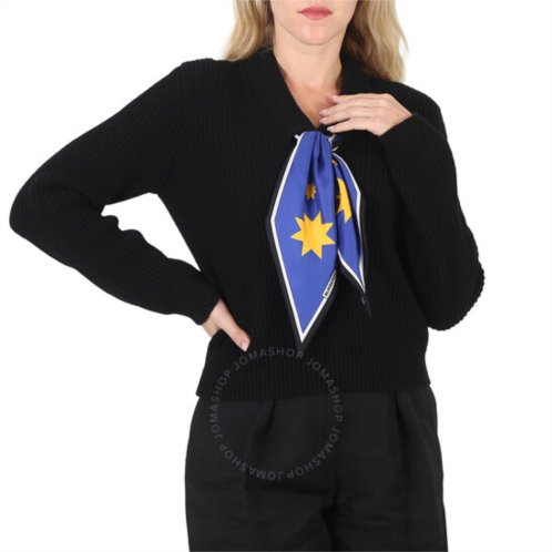 Burberry Ladies Black Scarf Detail Wool Sweater, Size Medium