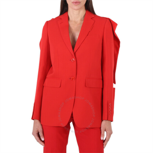 Burberry Ladies Bright Red Grain De Poudre Wool Panel Detail Tailored Blazer Jacket, Brand Size 2 (US Size 0)