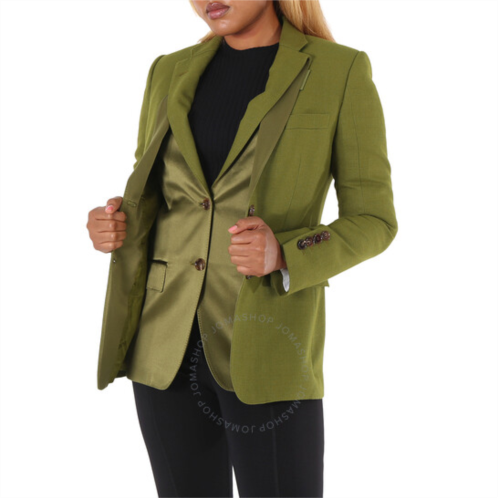 Burberry Ladies Juniper Green Wool Ramie And Silk Satin Tailored Jacket, Brand Size 4 (US Size 2)