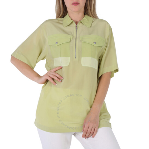 Burberry Ladies Mist Green Ilona Zip-front Silk Bowling Shirt, Brand Size 8 (US Size 6)