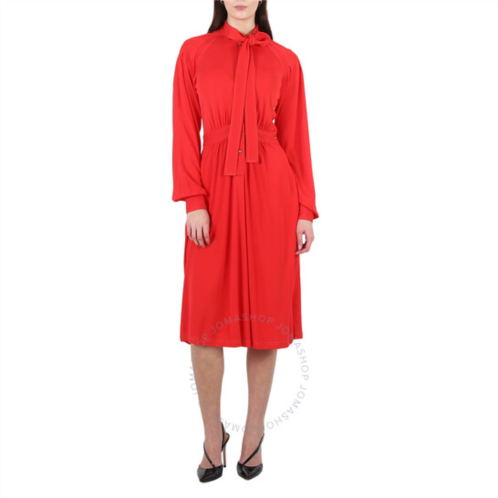 Burberry Ladies Red Topstitch Detail Jersey Tie-neck Dress, Brand Size 2 (US Size 0)