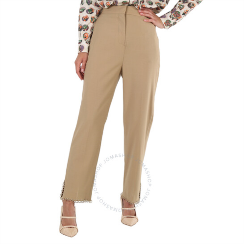 Burberry Ladies Ring-pierced Wool Trousers In Honey, Brand Size 6 (US Size 4)