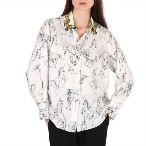Burberry Ladies White / Black Ruka Unicorn Sketch Print Shirt, Brand Size 10 (US Size 8)