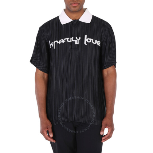 Burberry Mens Black Krazy Love Print Pleated Polo Shirt, Size XX-Small