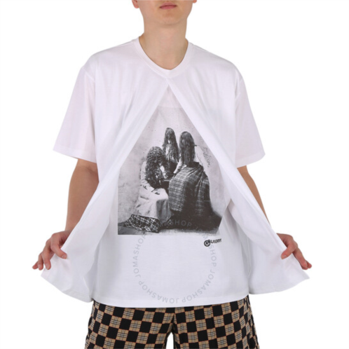Burberry Mens Optic White Victorian Portrait Print Cotton Oversized T-shirt, Size X-Large
