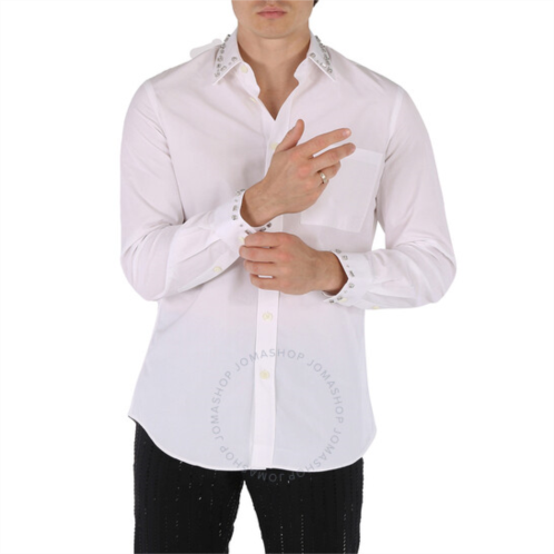 Burberry Mens White Clacton Classic Fit Embellished Cotton Poplin Dress Shirt, Brand Size 38 (Neck Size 15)