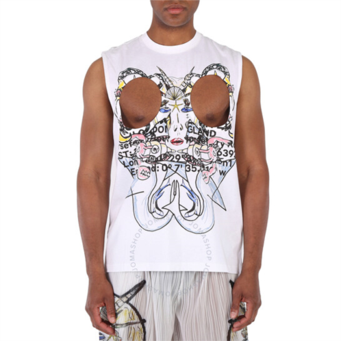 Burberry Mens White Cut-Out Graphic Printed Tank Top, Size X-Small