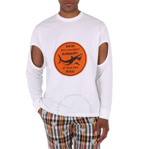 Burberry Mens White Shark Print Cotton Long Sleeve T-Shirt, Size X-Large