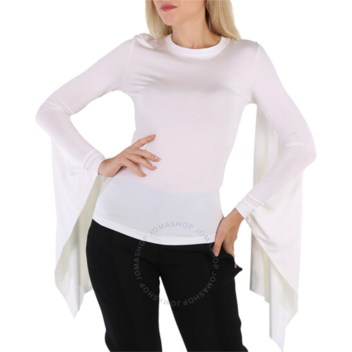 Burberry Optic White Long-Sleeve Exaggerated Panel Draped Top, Size XX-Small