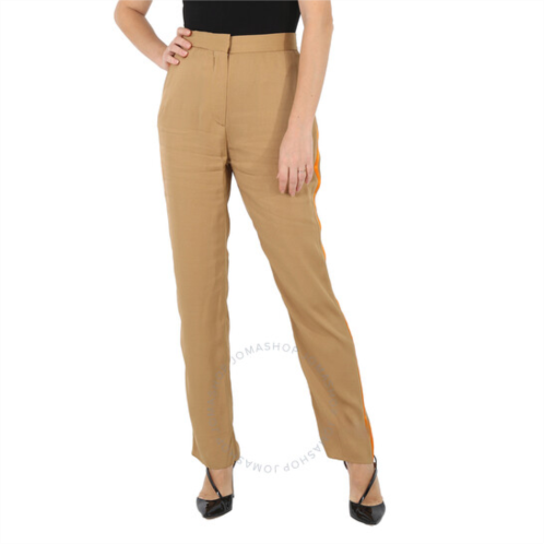 Burberry Satin Stripe Crepe Tailored Trousers In Driftwood, Brand Size 8 (US Size 6)
