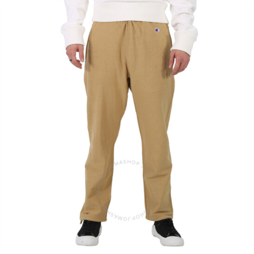 Champion Mens Beige Cotton Logo Long Sweatpants, Size Medium