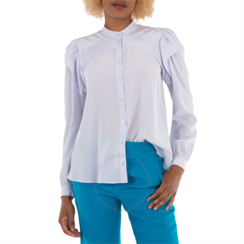 Chloe Ladies Blue Crepe De Chine Shirt With Plelated Details, Brand Size 36 (US Size 2)