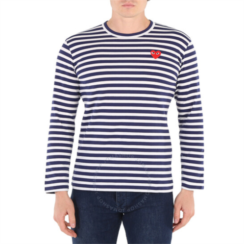 Comme Des Garcons Play Navy / White Long Sleeve Heart Logo Stripe Tee, Size Large