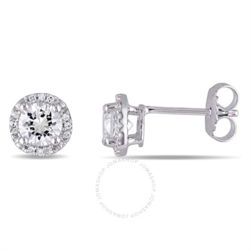 Amour Halo Diamond and Created White Sapphire Stud Earrings In Sterling Silver