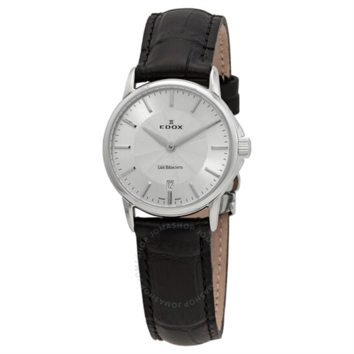 Edox Les Bemonts White Dial Black Leather Ladies Watch