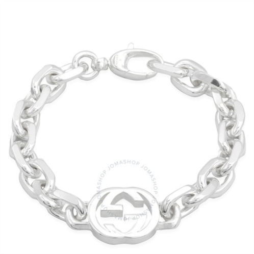 Gucci Interlocking G Motif Sterling Silver Bracelet, Size 18