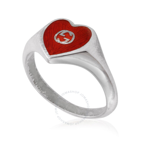 Gucci Interlocking G Red Enamel Heart Ring, Size 15