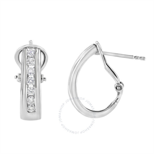 Haus Of Brilliance .925 Sterling Silver Channel Set 1/2 Cttw Lab Grown Round Diamond Omega Back Huggy Hoop Earrings (F-G Color, SI1-SI2 Clarity)