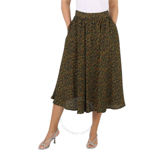 Kenzo Ladies Khaki Ditsy Floral Print Midi Skirt, Brand Size 36 (US Size 4)